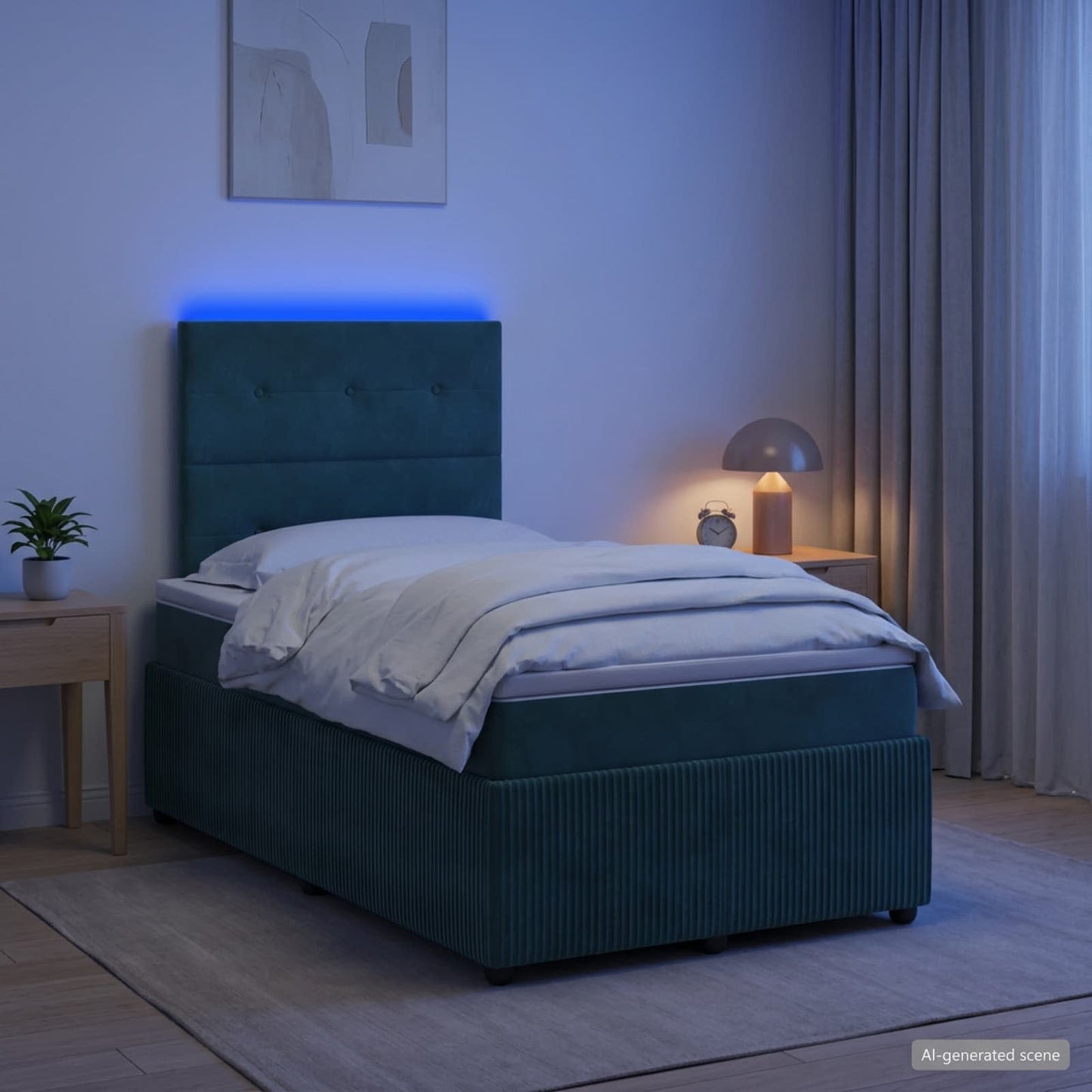LED Boxspring Ágy Mattal Sötétzöld 120 x 190 cm Bársony