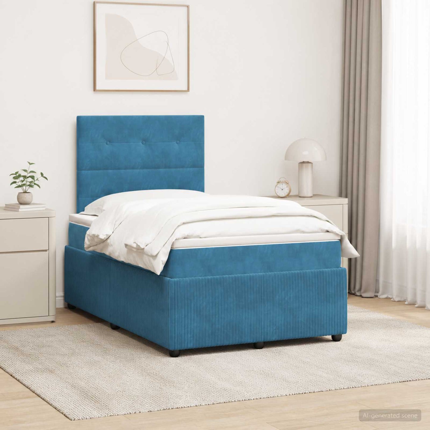 LED Boxspring Ágy Mattal fejtámlával Kék 120 x 190 cm Bársony