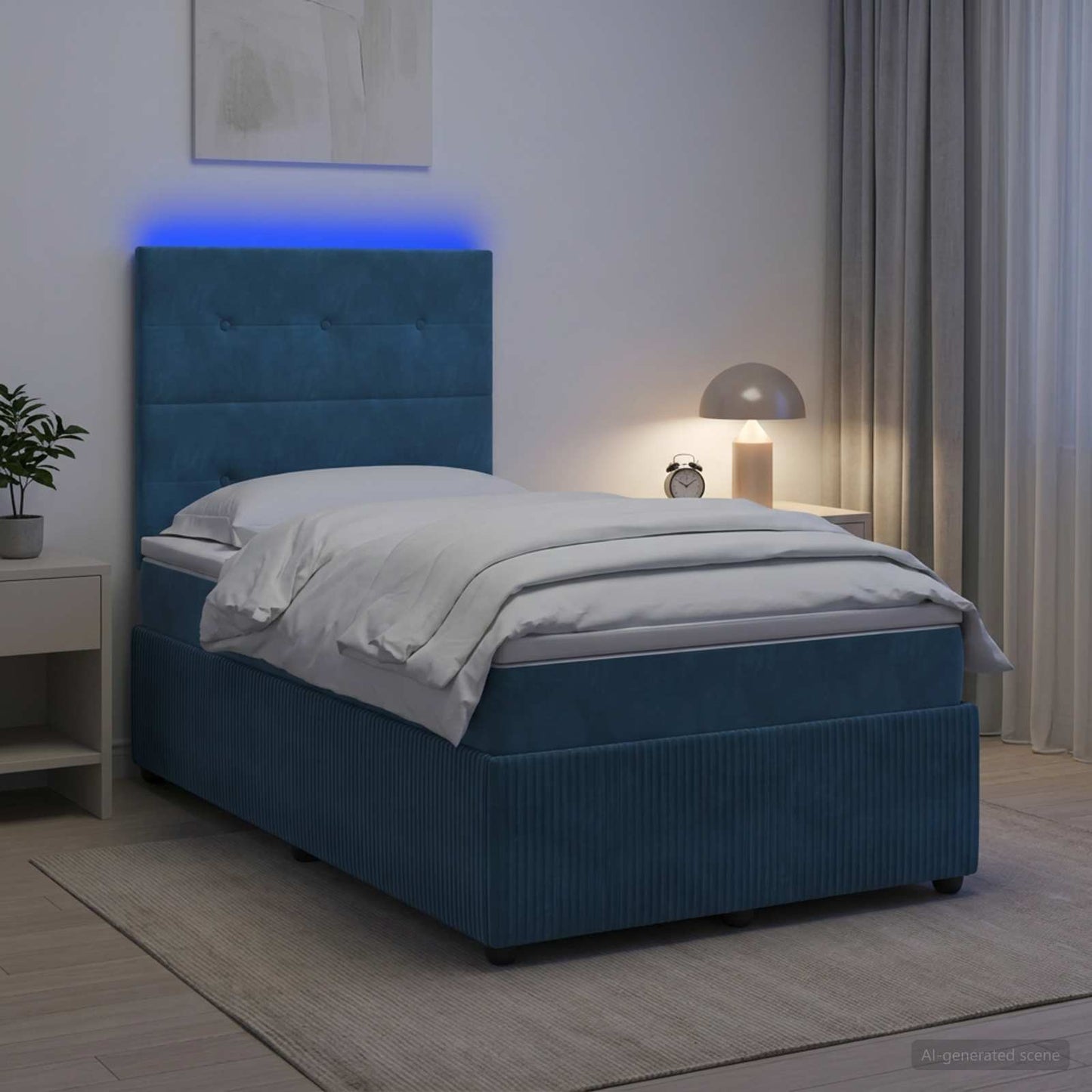 LED Boxspring Ágy Mattal fejtámlával Kék 120 x 190 cm Bársony