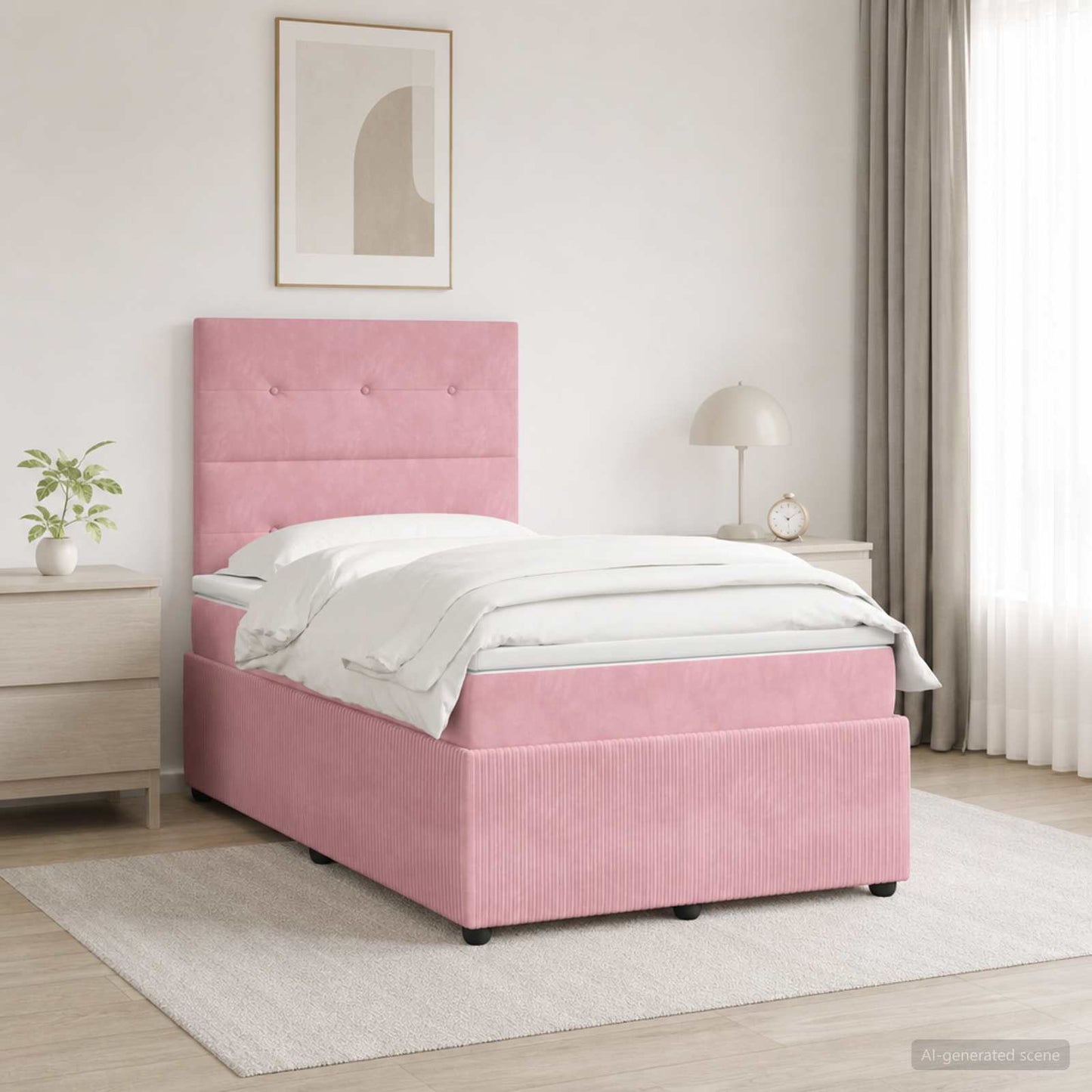 LED Boxspring Ágy Mattal Rózsaszín 120 x 190 cm Bársony