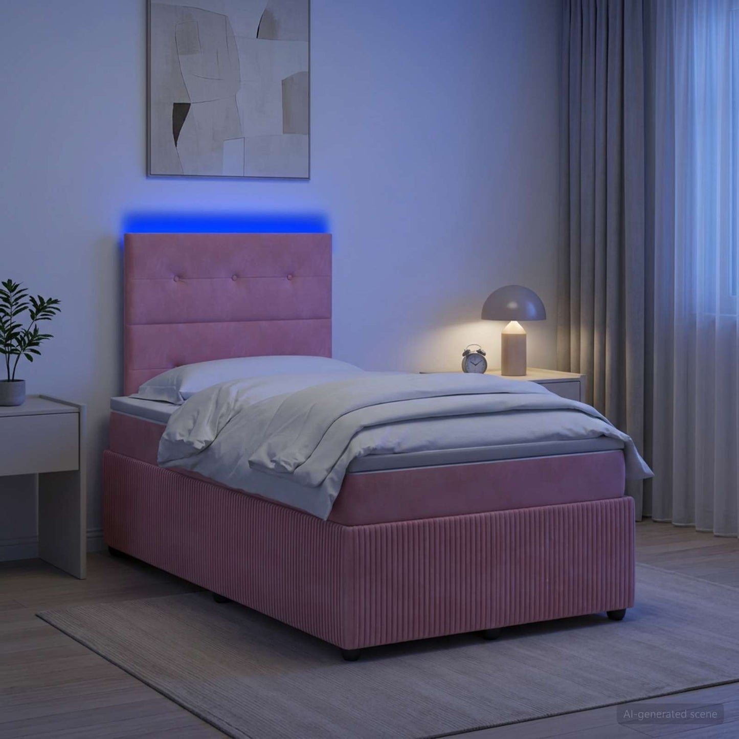 LED Boxspring Ágy Mattal Rózsaszín 120 x 190 cm Bársony