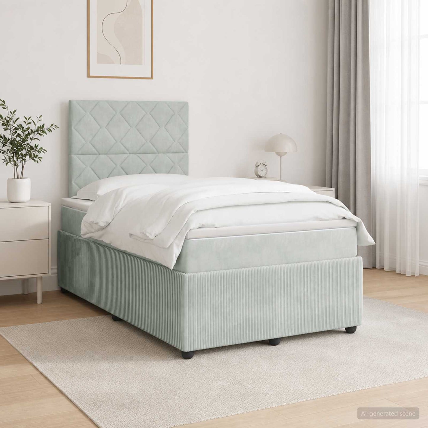 LED Boxspring Ágy Mattal Világosszürke 120 x 200 cm Bársony