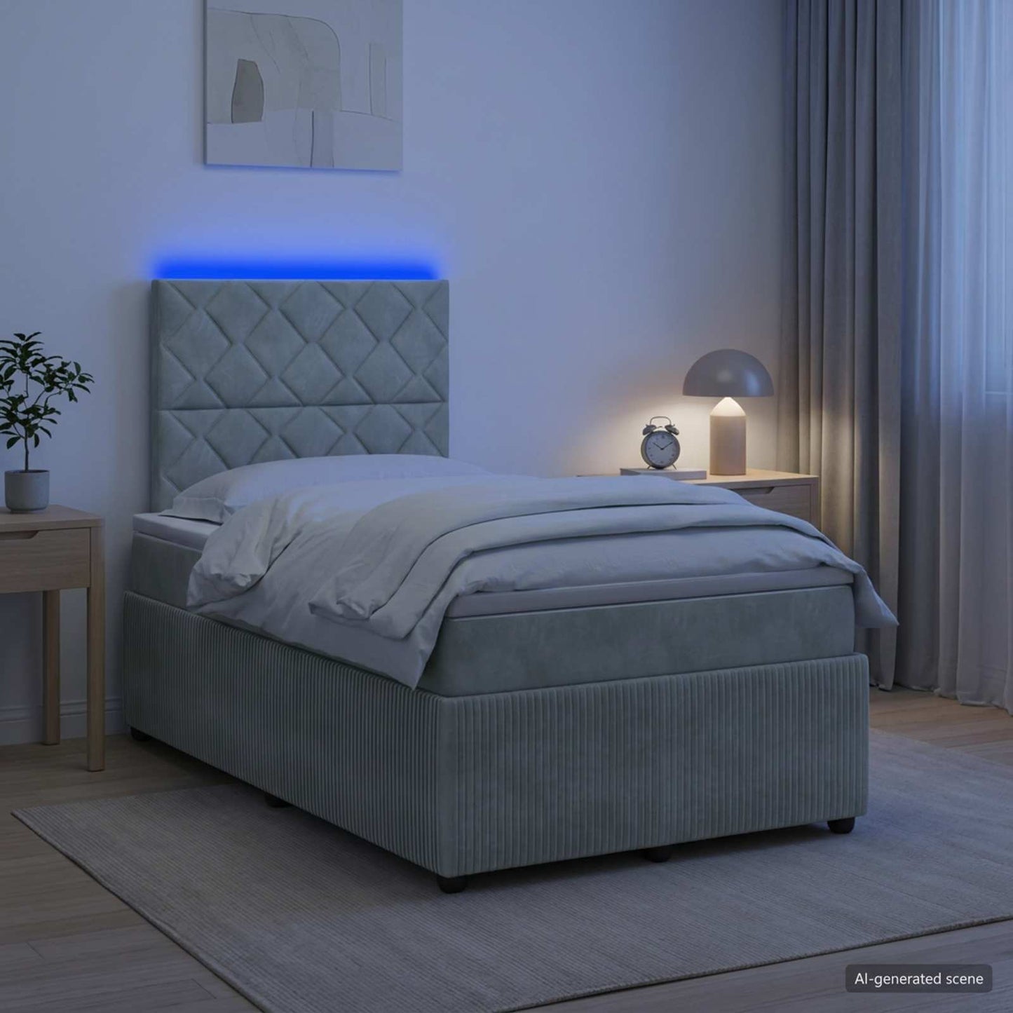 LED Boxspring Ágy Mattal Világosszürke 120 x 190 cm Bársony
