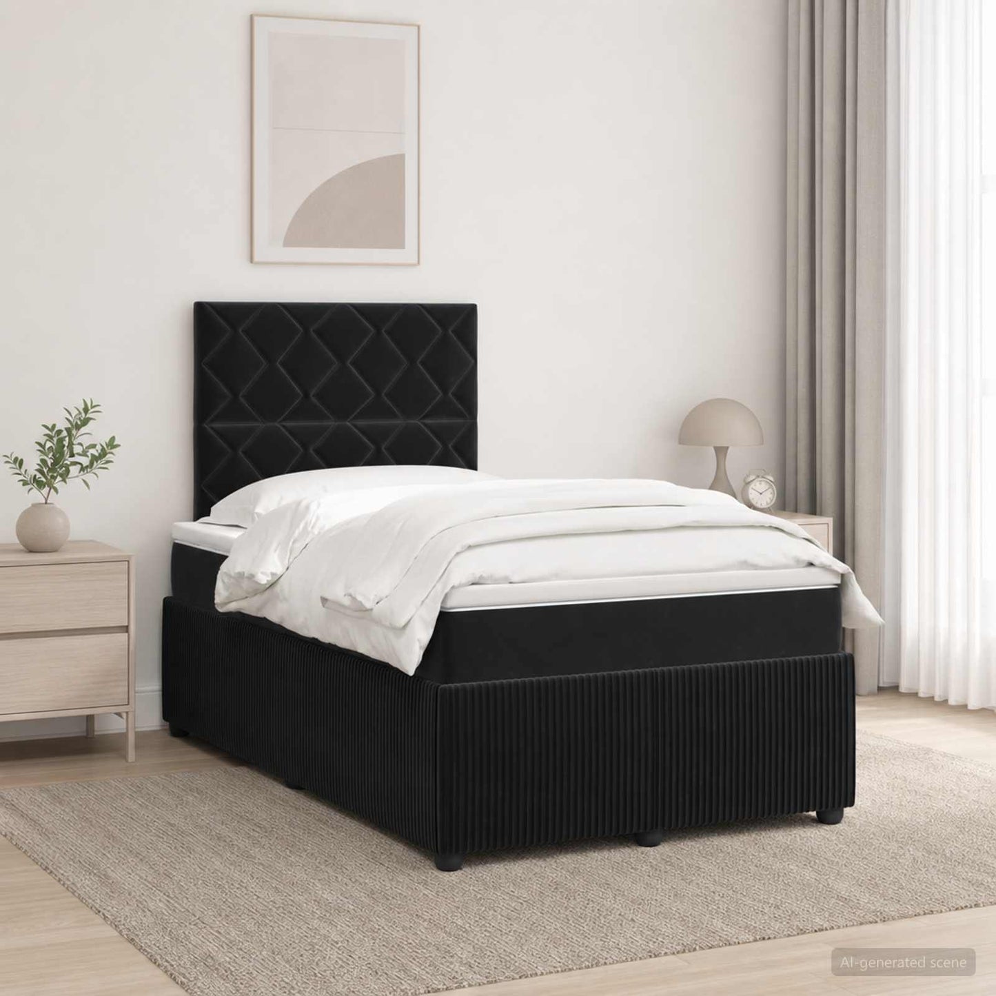 LED Boxspring Ágy Mattal Fekete 120 x 190 cm Bársony