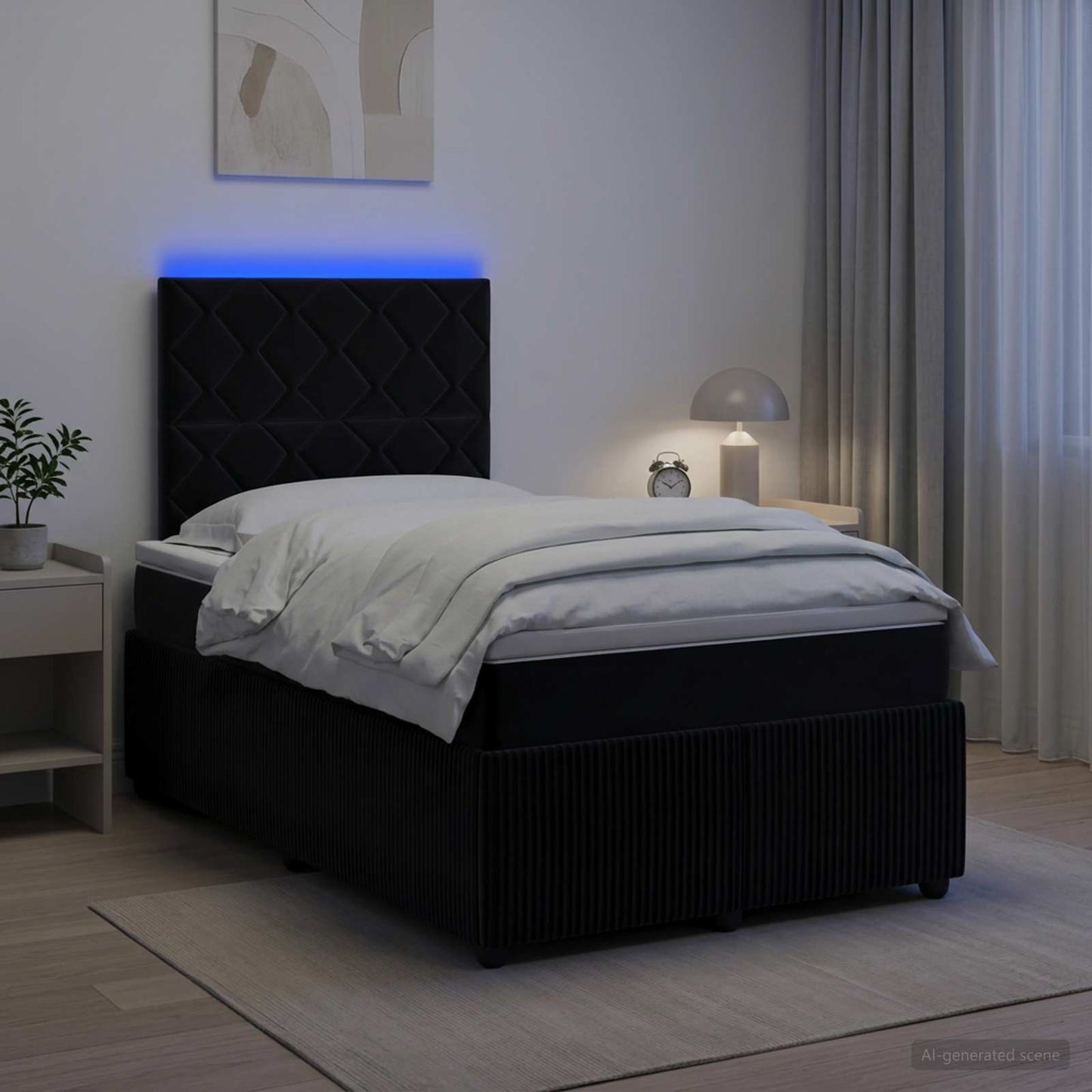 LED Boxspring Ágy Mattal Fekete 120 x 190 cm Bársony