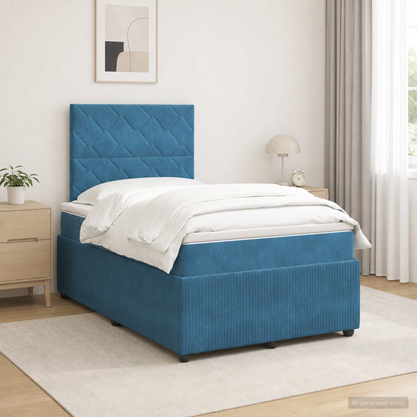 LED Boxspring Ágy Mattal fejtámlával Kék 120 x 190 cm Bársony