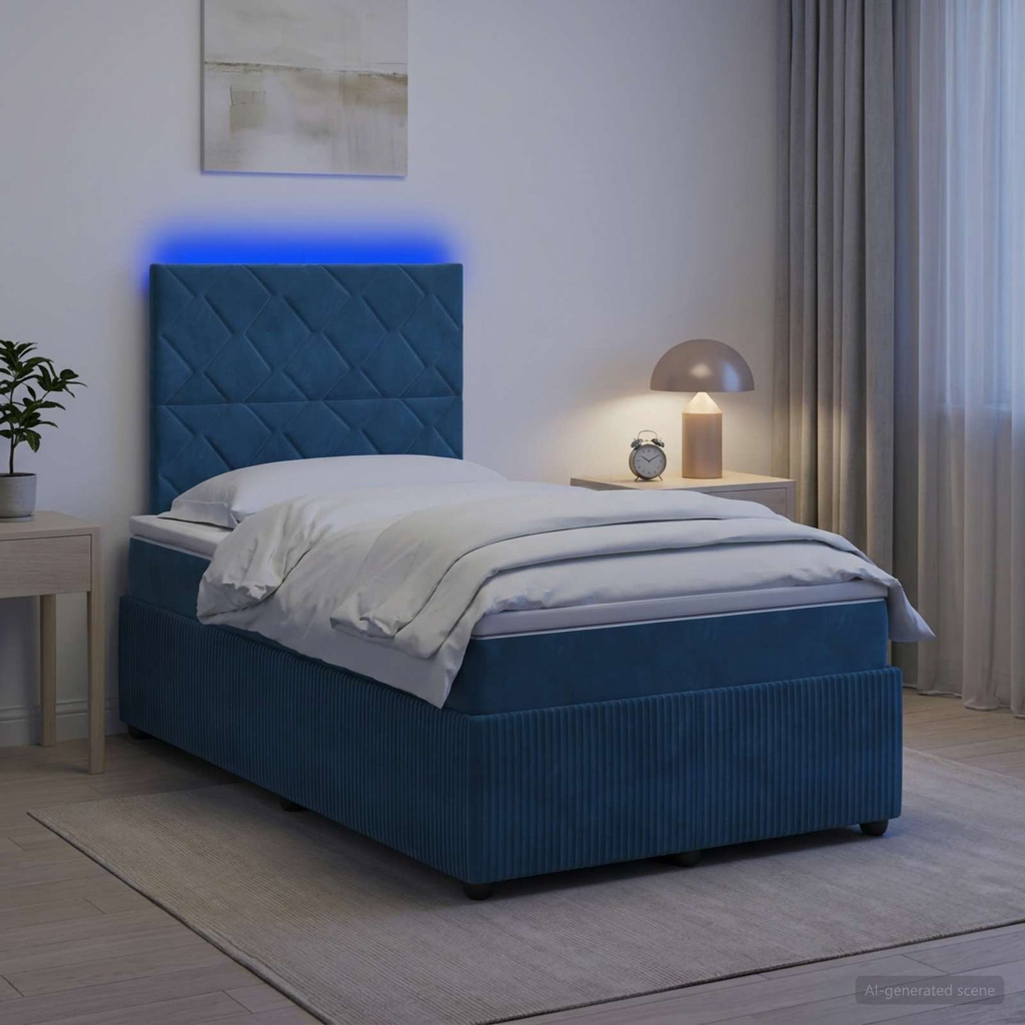 LED Boxspring Ágy Mattal fejtámlával Kék 120 x 190 cm Bársony