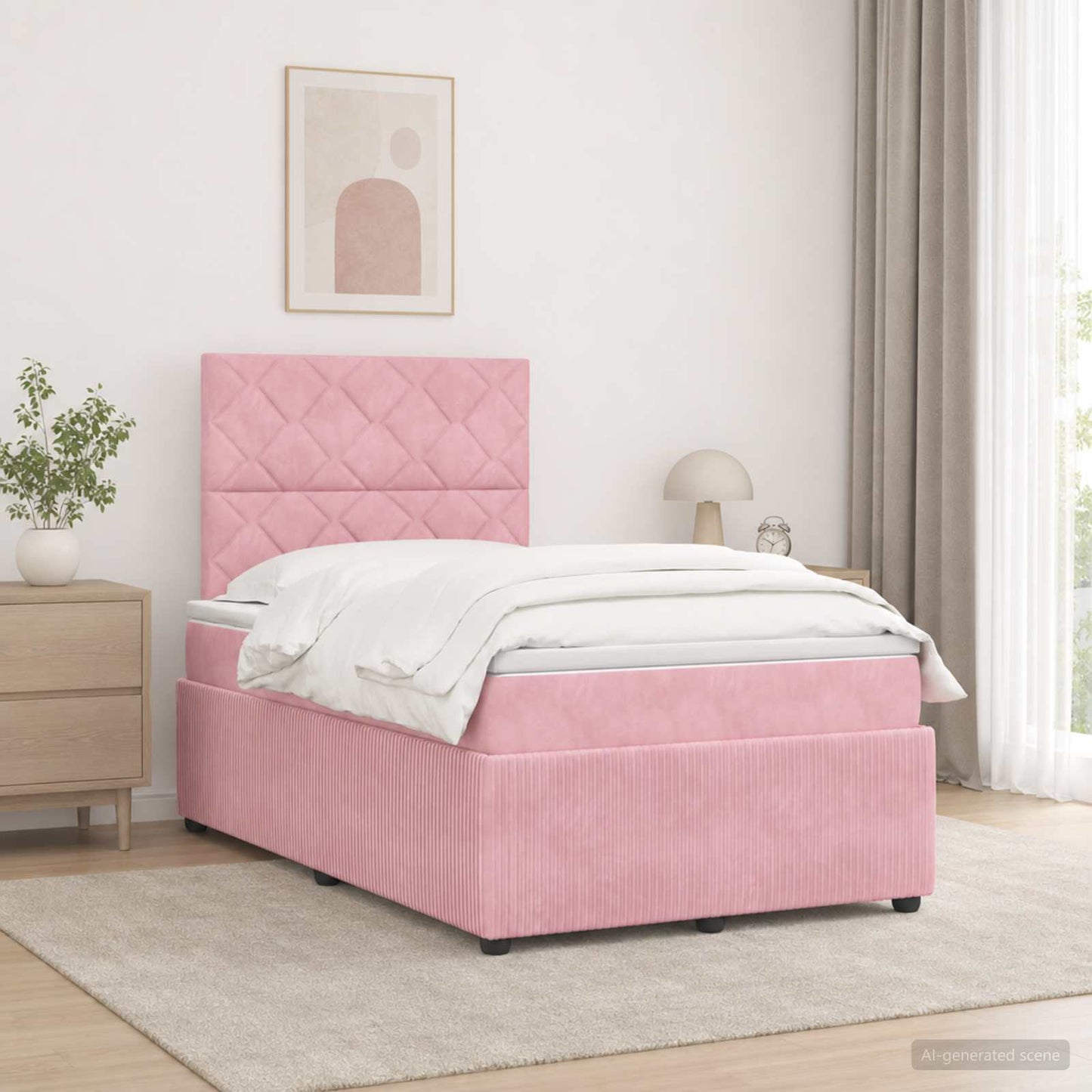 LED Boxspring Ágy Mattal Rózsaszín 120 x 200 cm Bársony