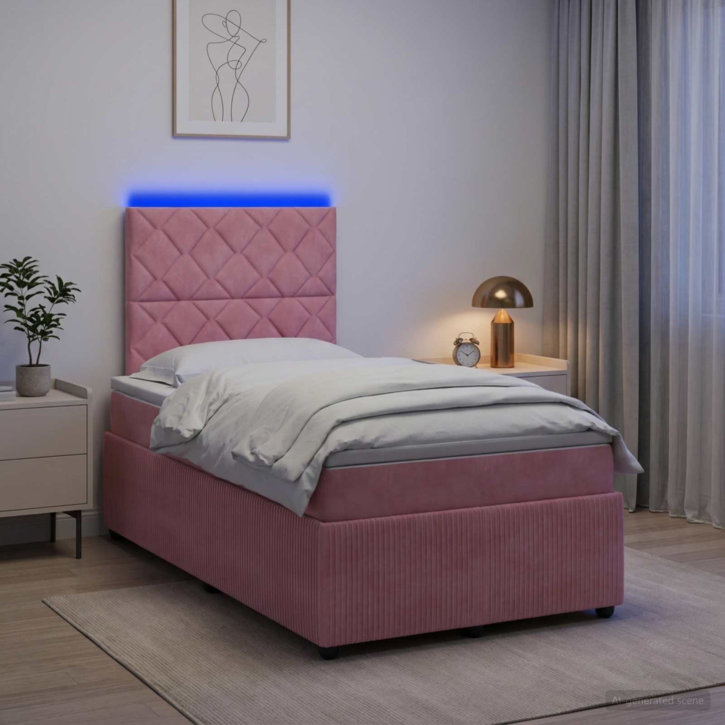 LED Boxspring Ágy Mattal Rózsaszín 120 x 200 cm Bársony