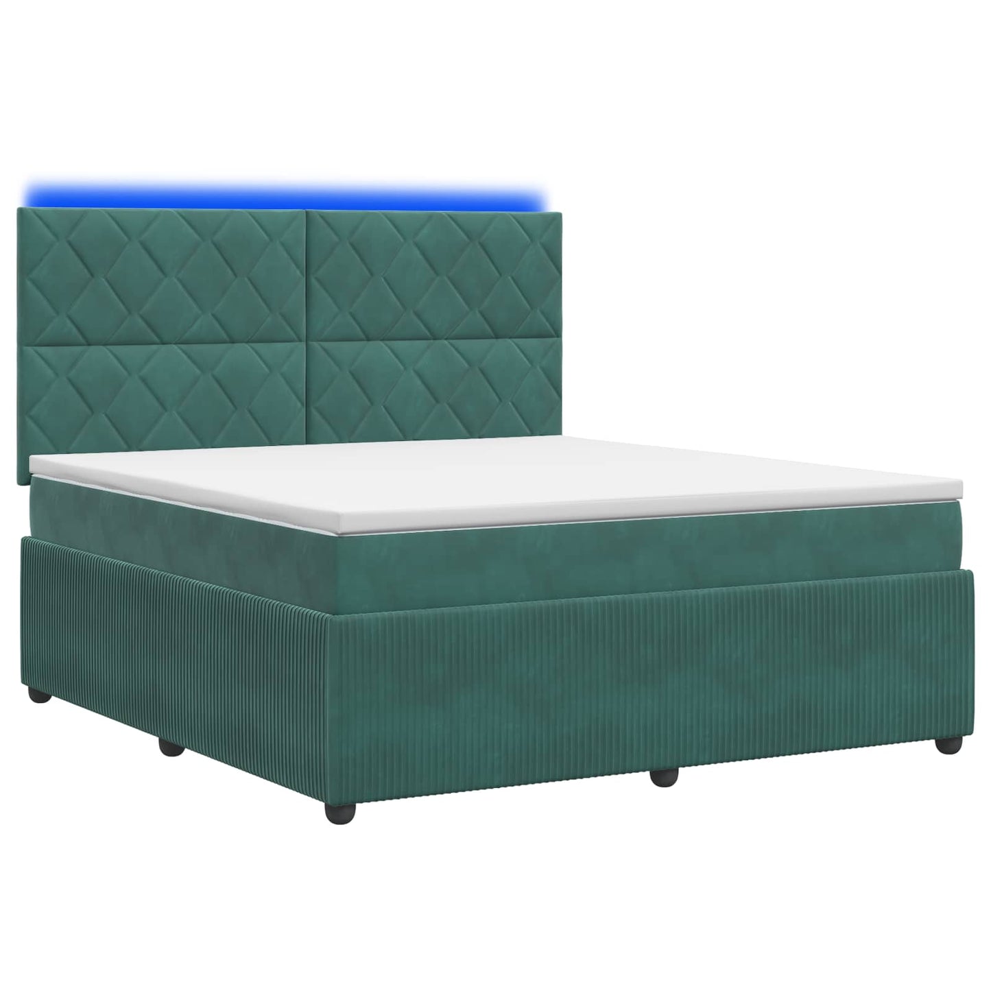 LED Boxspring Ágy Mattal Sötétzöld 140 x 200 cm Bársony
