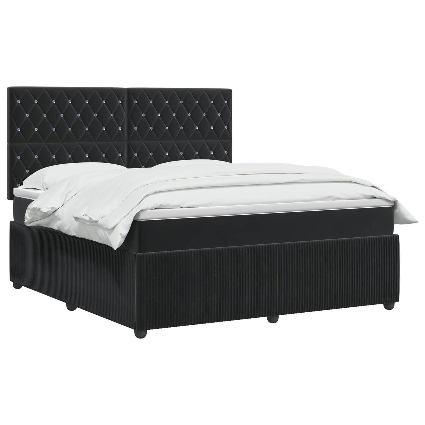 LED Boxspring Ágy Mattal Fekete 160 x 200 cm Bársony