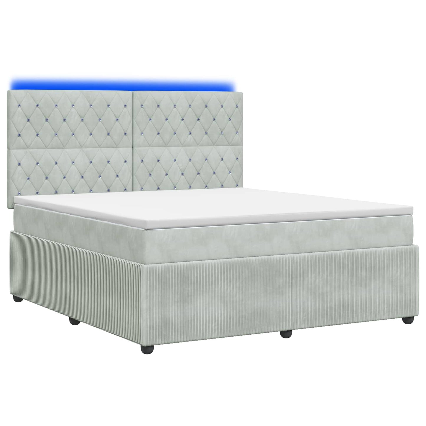 LED Boxspring Ágy Mattal Világosszürke 180 x 200 cm Bársony