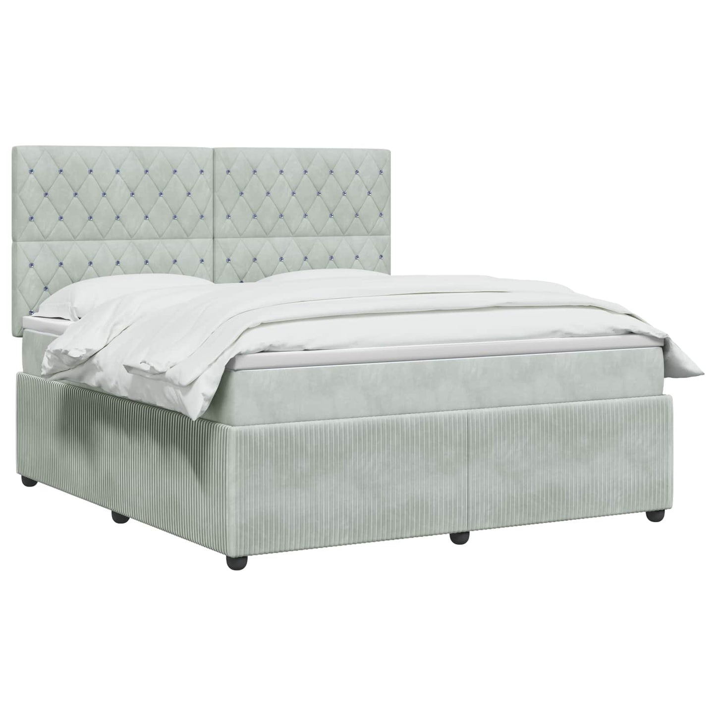 LED Boxspring Ágy Mattal Világosszürke 180 x 200 cm Bársony