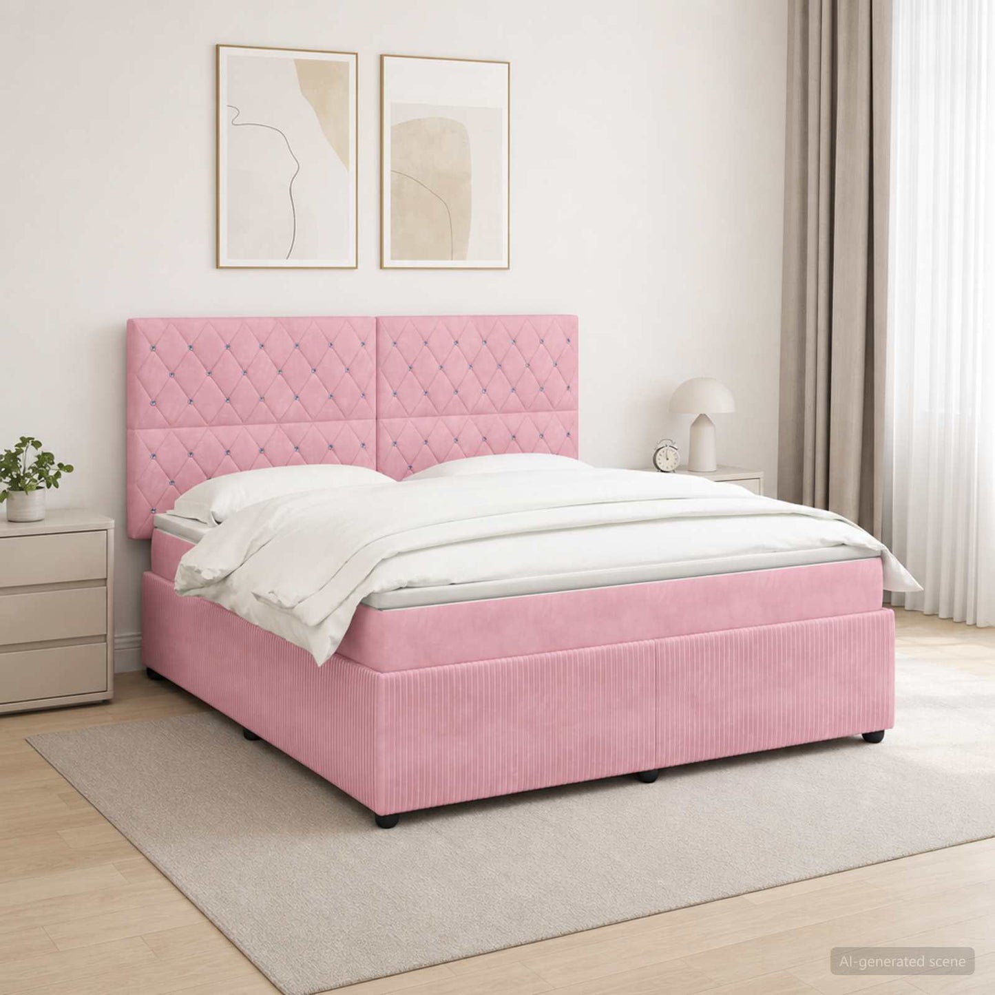 LED Boxspring Ágy Mattal Rózsaszín 160 x 200 cm Bársony