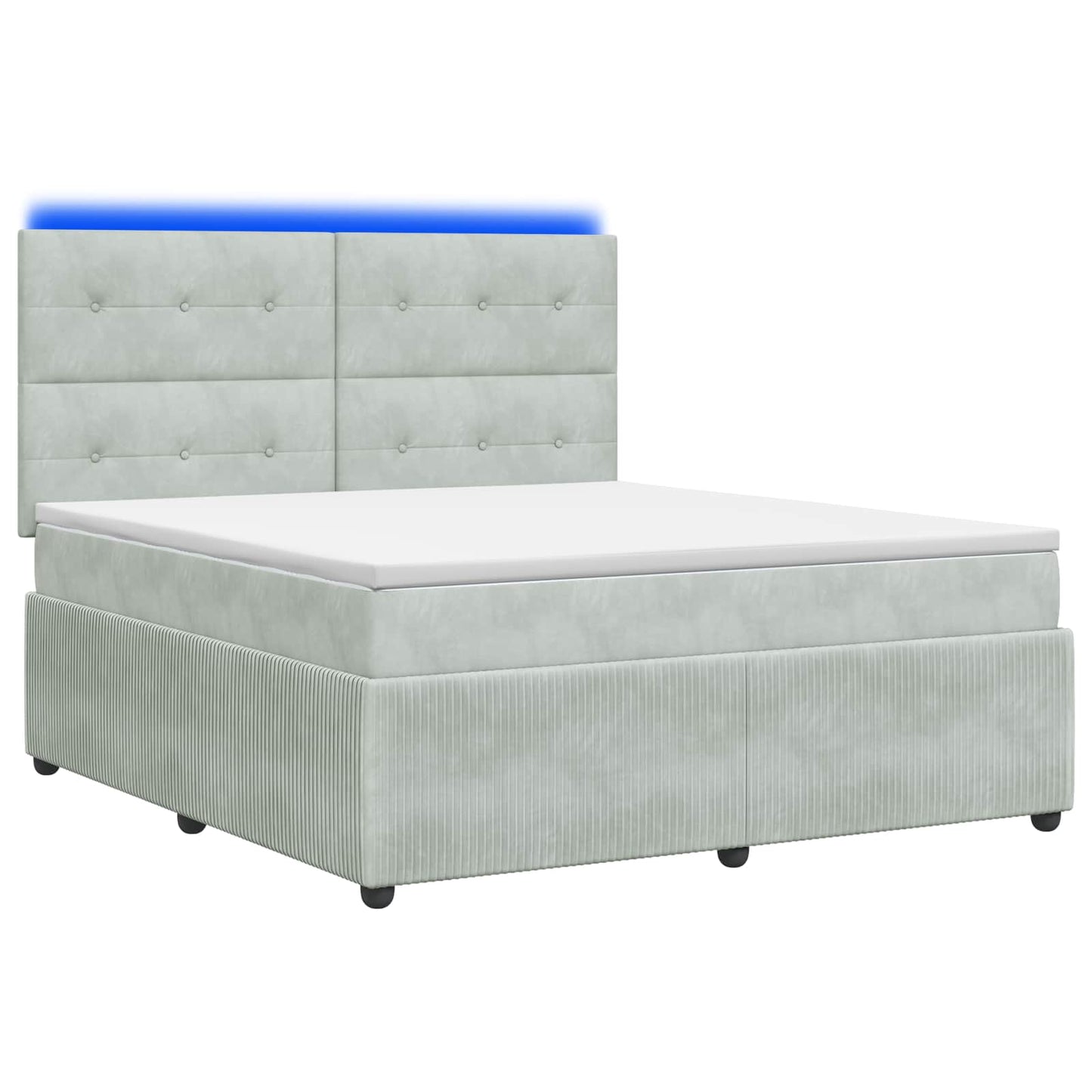 LED Boxspring Ágy Mattal Világosszürke 180 x 200 cm Bársony