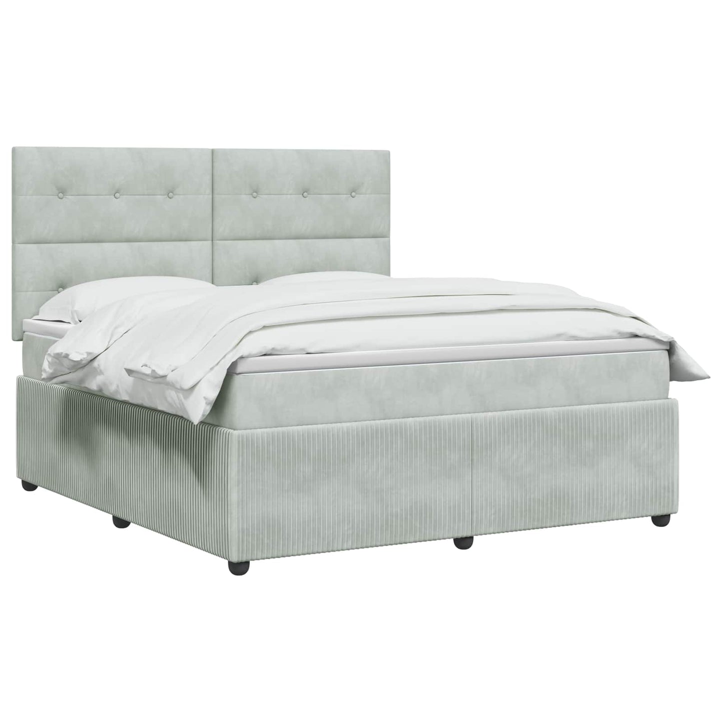 LED Boxspring Ágy Mattal Világosszürke 180 x 200 cm Bársony