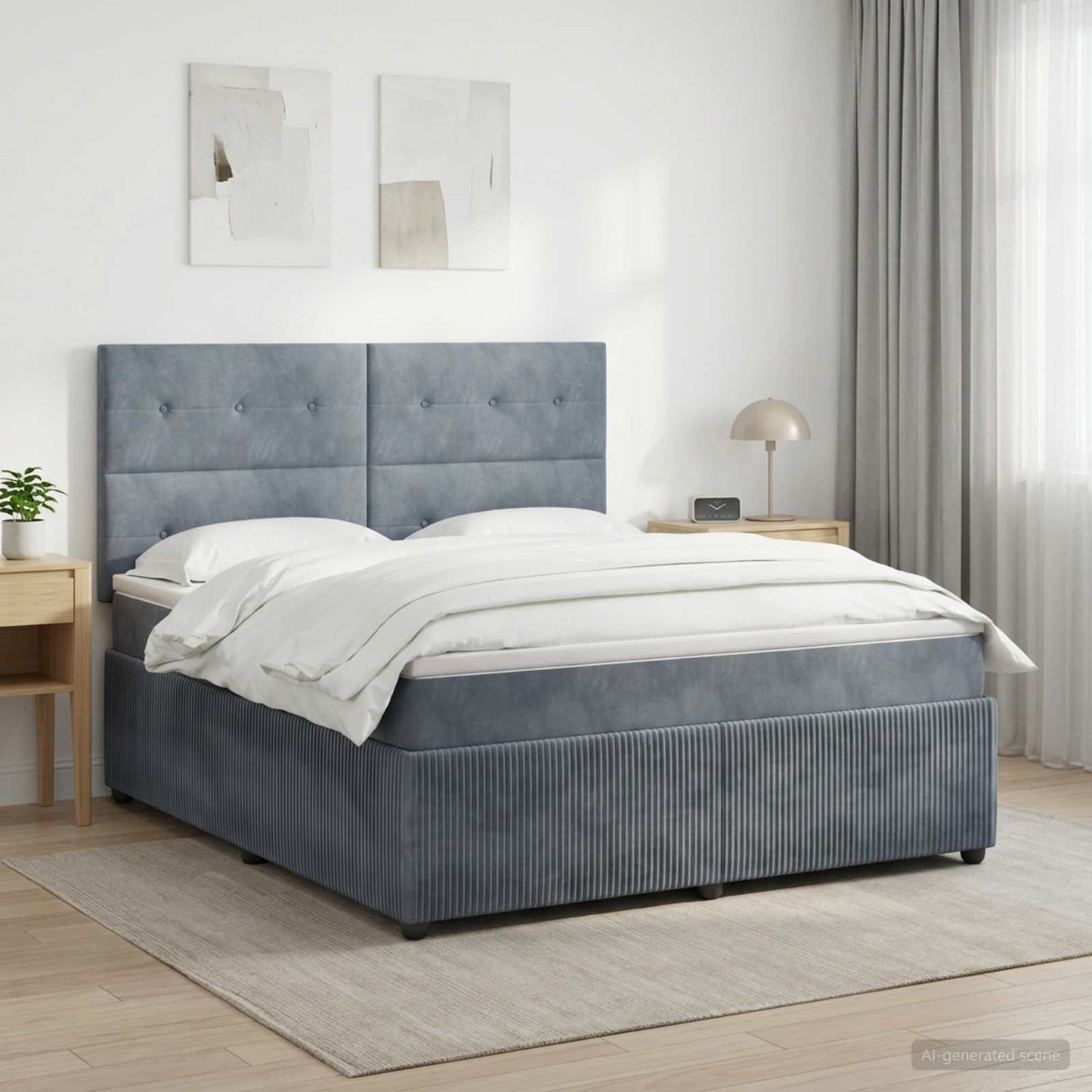 LED Boxspring Ágy Mattal Sötétszürke 160 x 200 cm Bársony