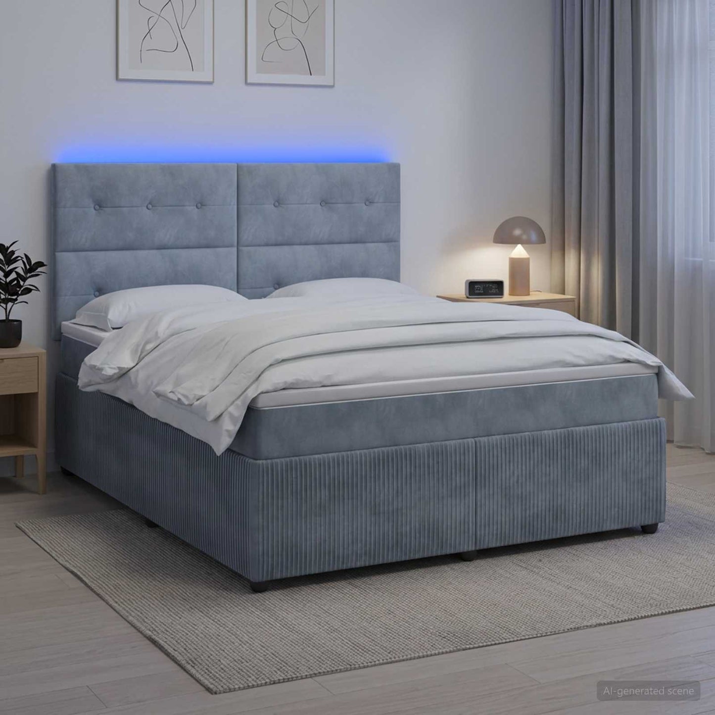 LED Boxspring Ágy Mattal Sötétszürke 180 x 200 cm Bársony