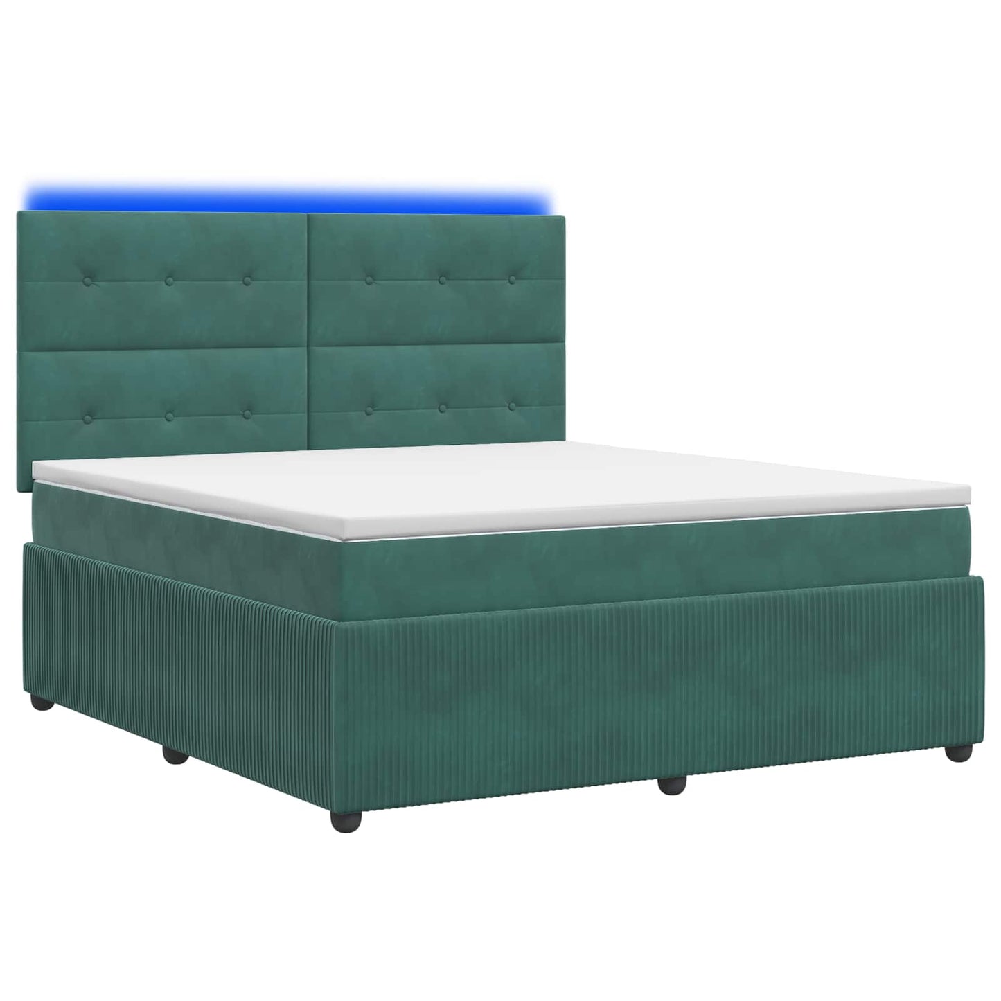 LED Boxspring Ágy Mattal Sötétzöld 180 x 200 cm Bársony