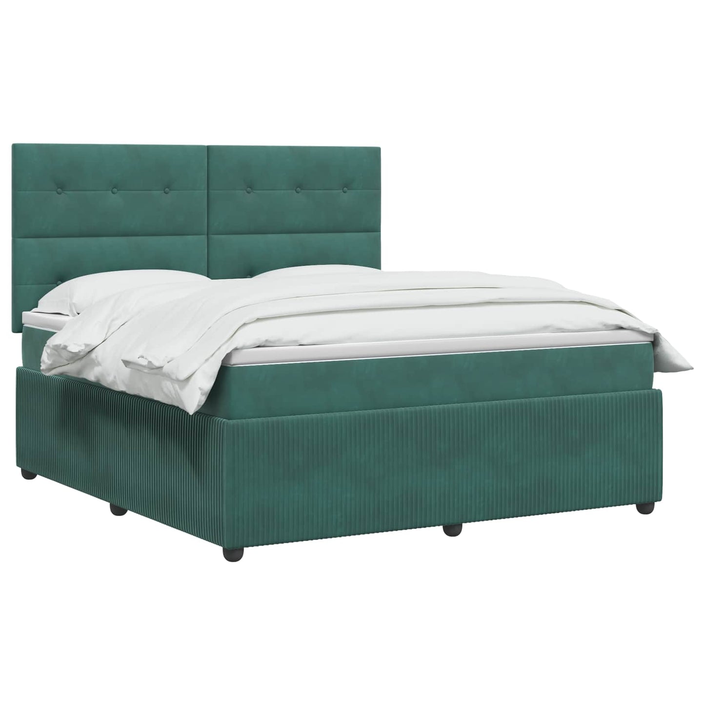 LED Boxspring Ágy Mattal Sötétzöld 180 x 200 cm Bársony