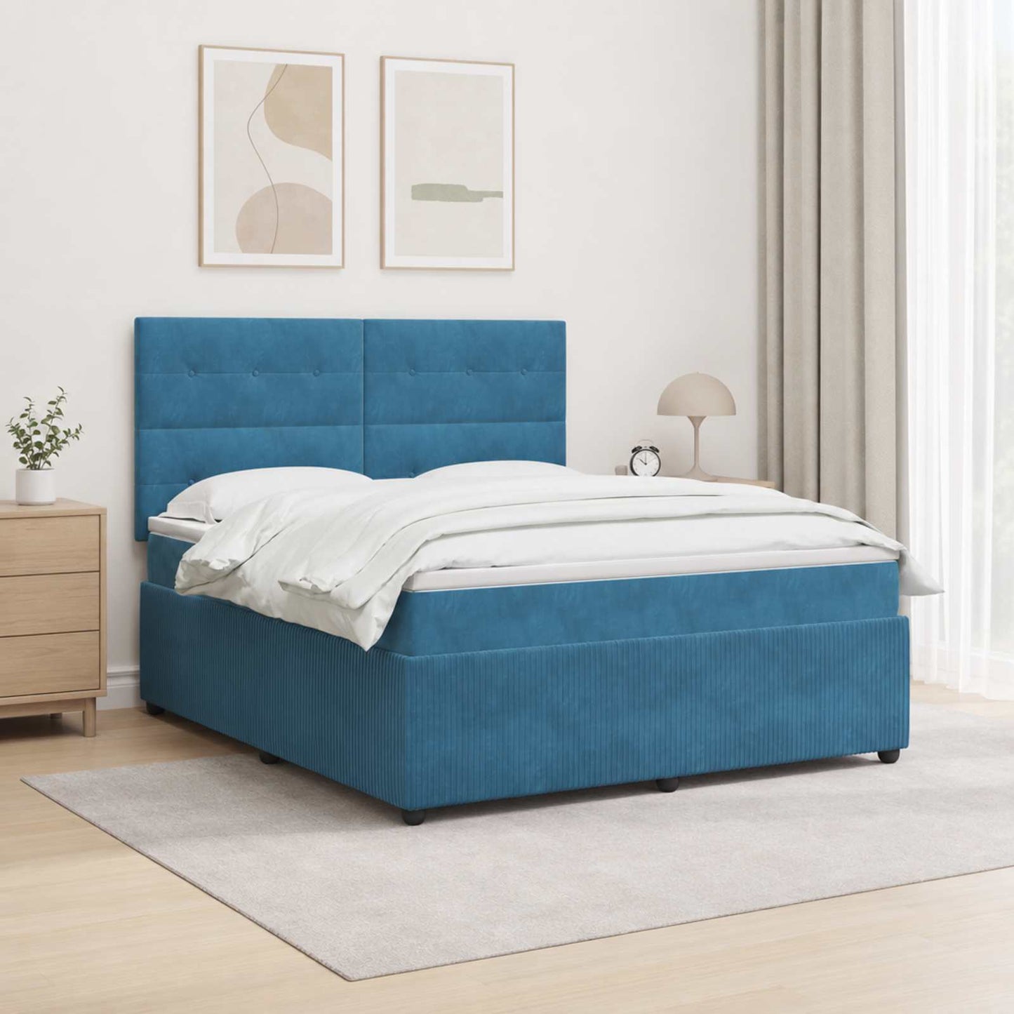 LED Boxspring Ágy Mattal fejtámlával Kék 160 x 200 cm Bársony
