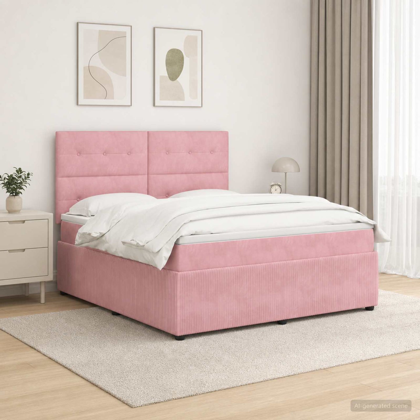 LED Boxspring Ágy Mattal Rózsaszín 160 x 200 cm Bársony