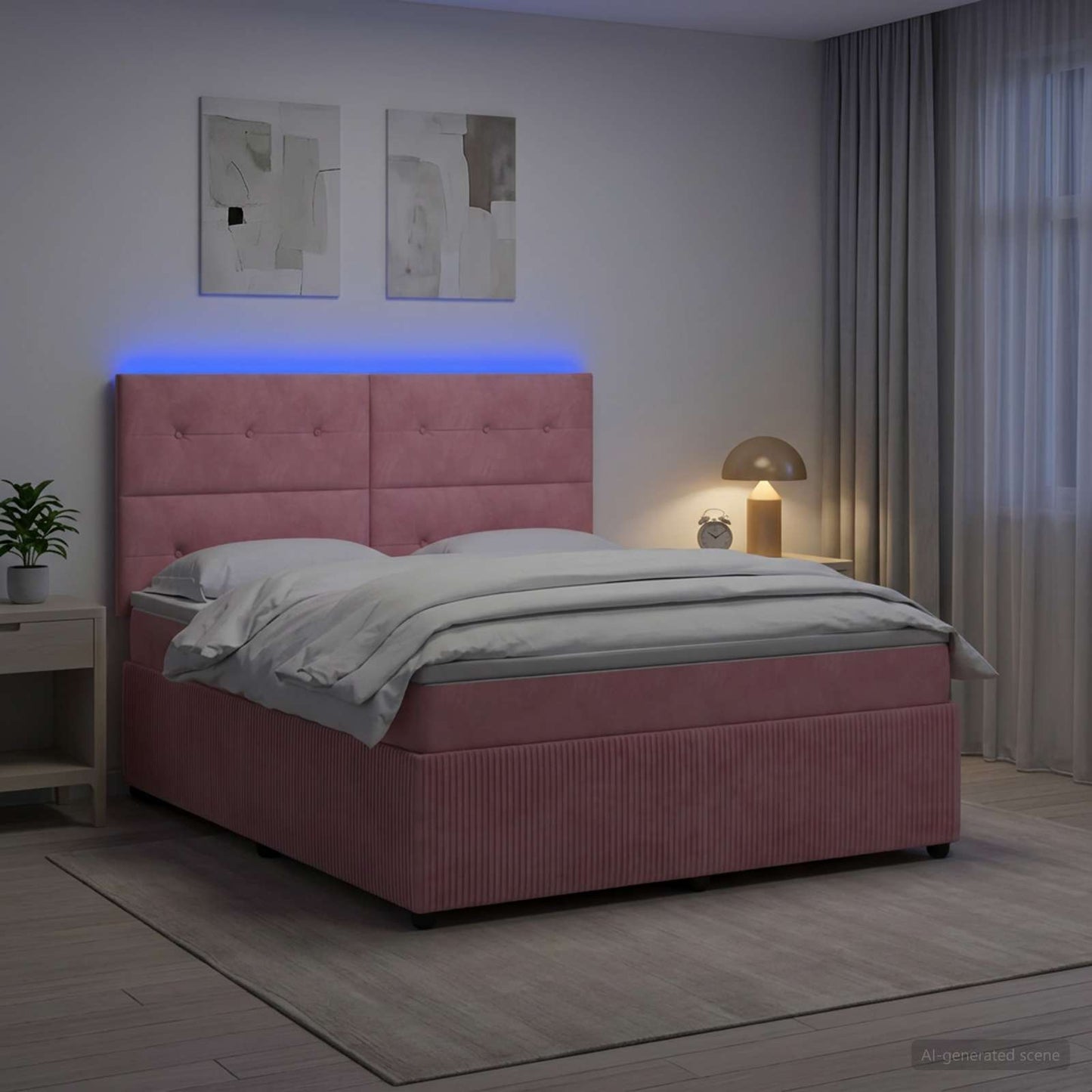 LED Boxspring Ágy Mattal Rózsaszín 180 x 200 cm Bársony