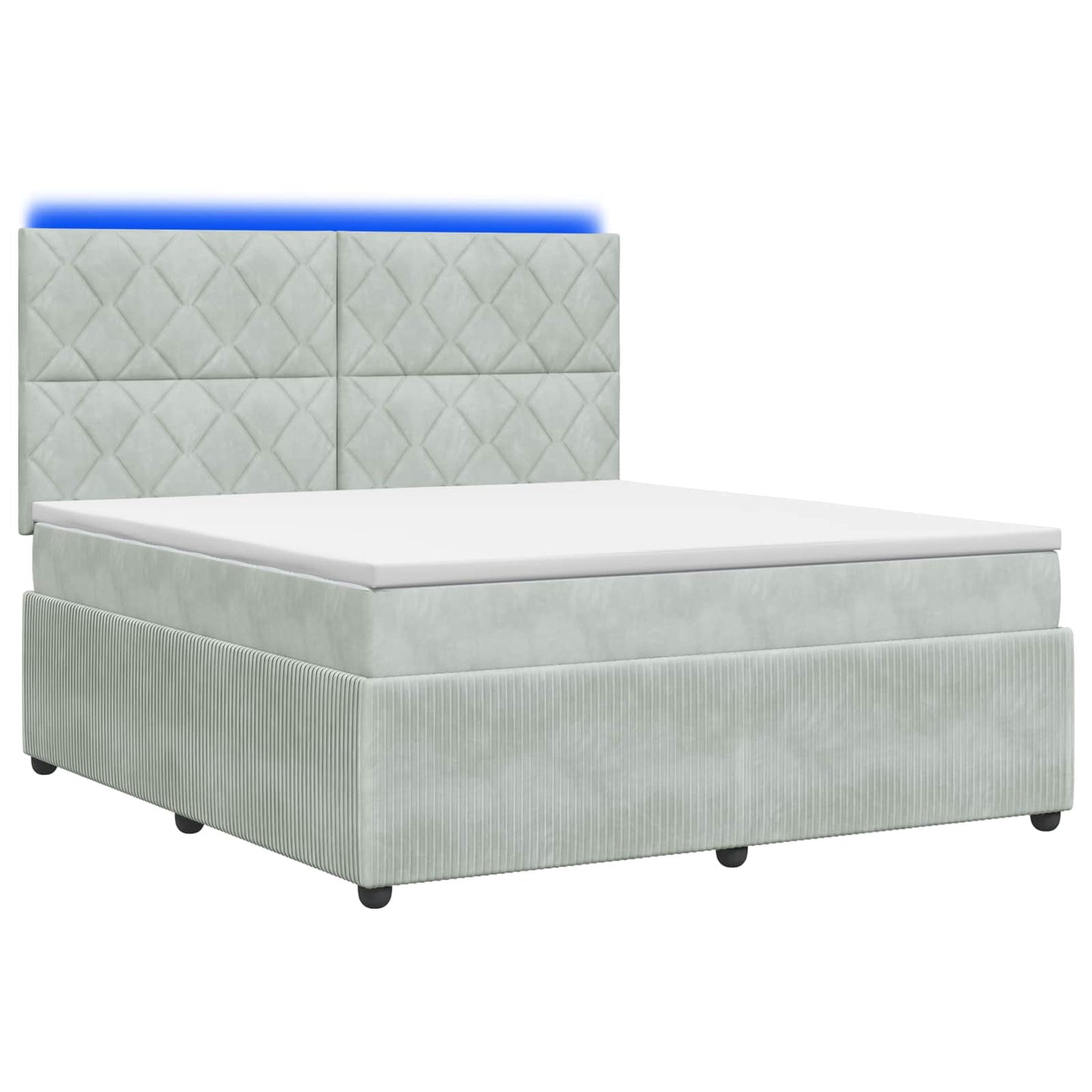 LED Boxspring Ágy Mattal Világosszürke 180 x 200 cm Bársony