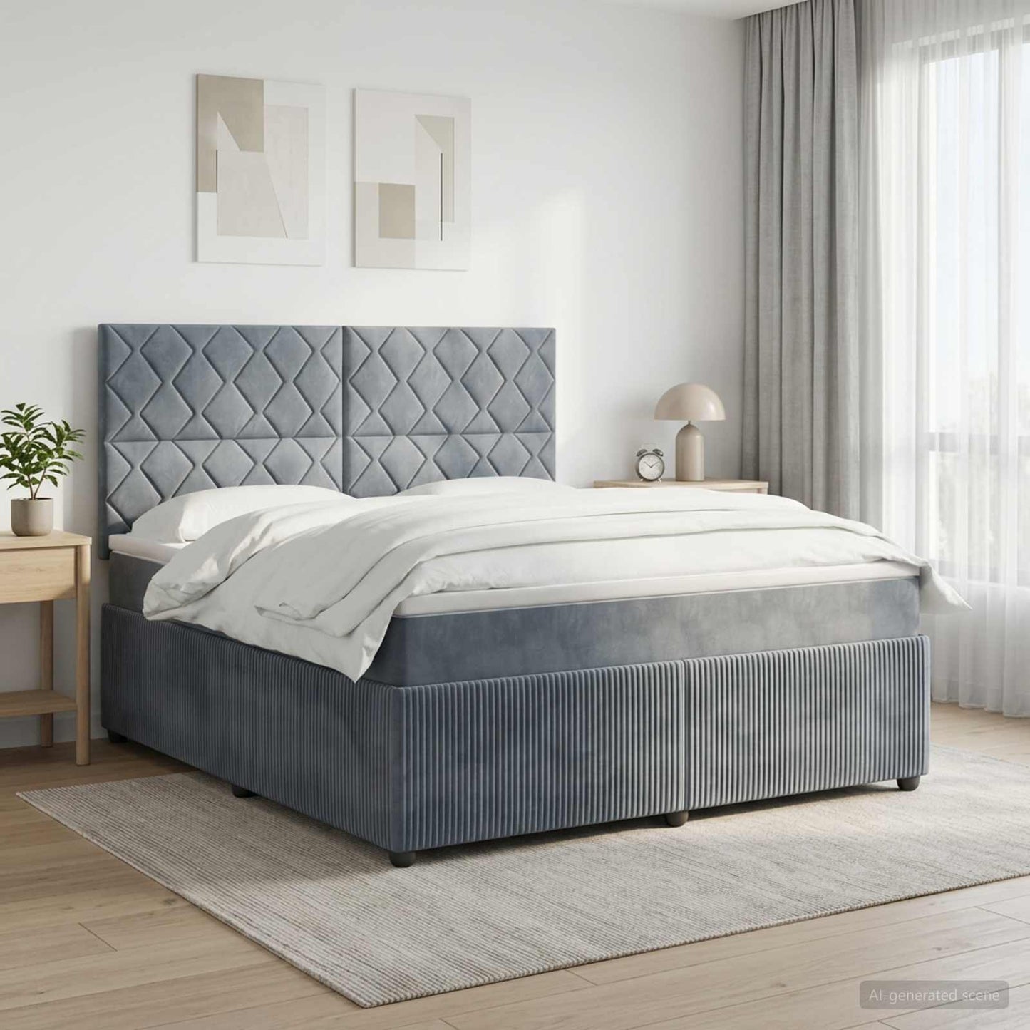 LED Boxspring Ágy Mattal Sötétszürke 160 x 200 cm Bársony