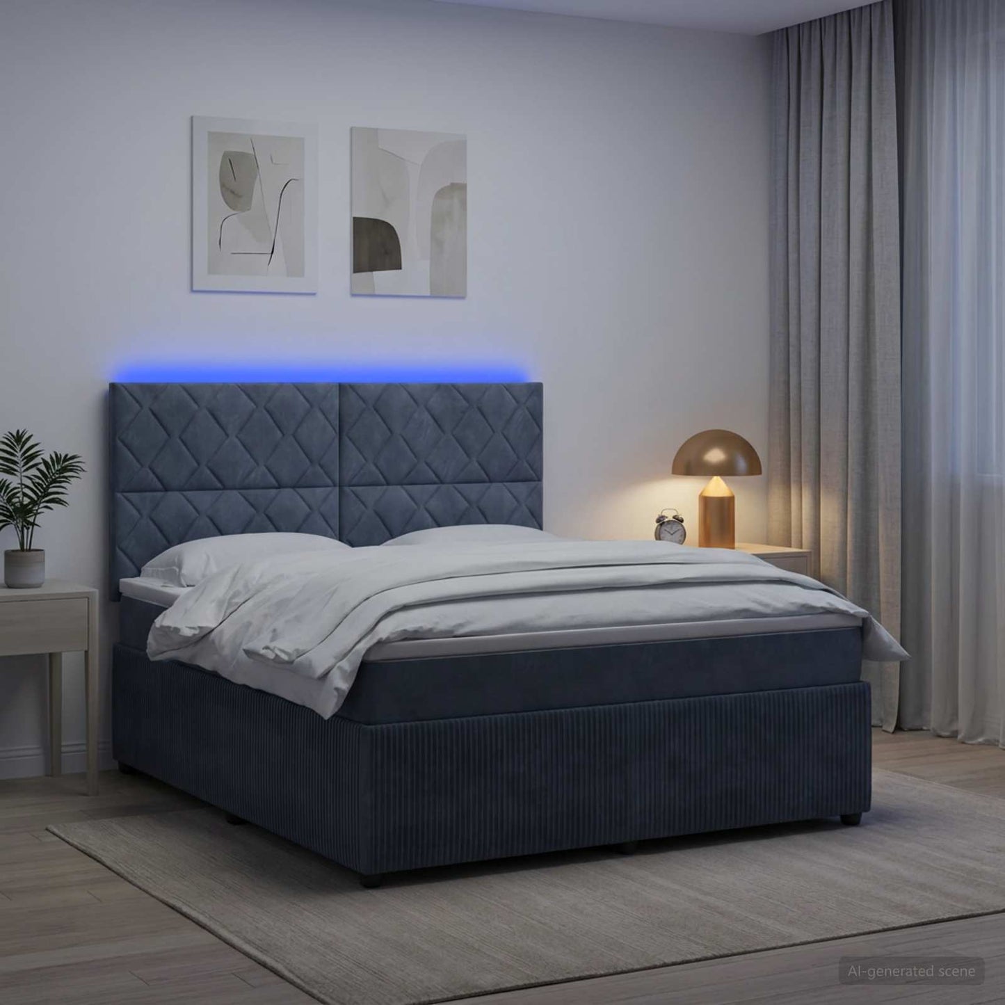 LED Boxspring Ágy Mattal Sötétszürke 180 x 200 cm Bársony