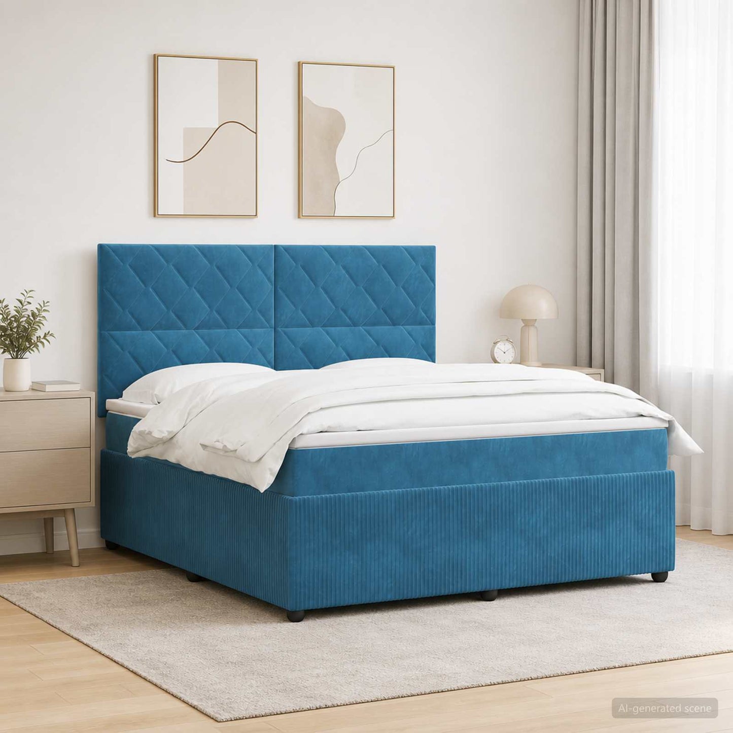 LED Boxspring Ágy Mattal fejtámlával Kék 180 x 200 cm Bársony