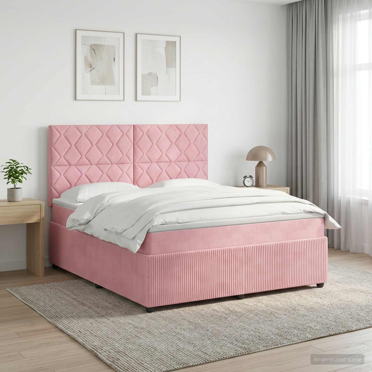LED Boxspring Ágy Mattal Rózsaszín 180 x 200 cm Bársony