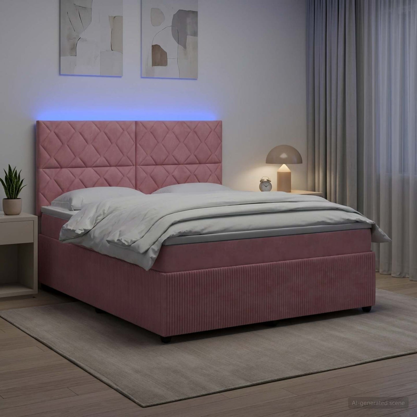 LED Boxspring Ágy Mattal Rózsaszín 180 x 200 cm Bársony