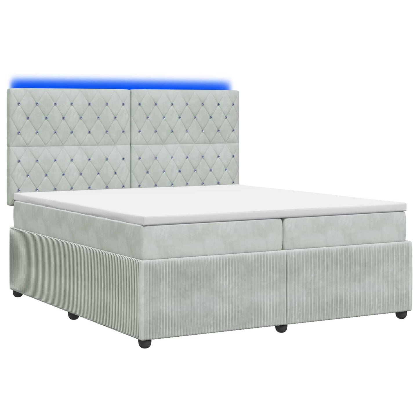 LED Boxspring Ágy Mattal Világosszürke 200 x 200 cm Bársony