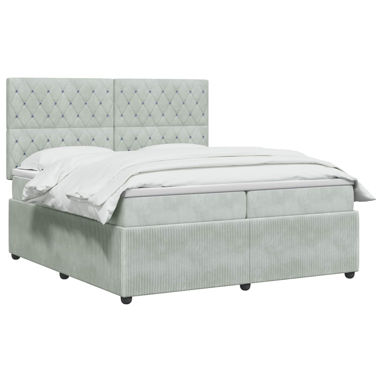 LED Boxspring Ágy Mattal Világosszürke 200 x 200 cm Bársony