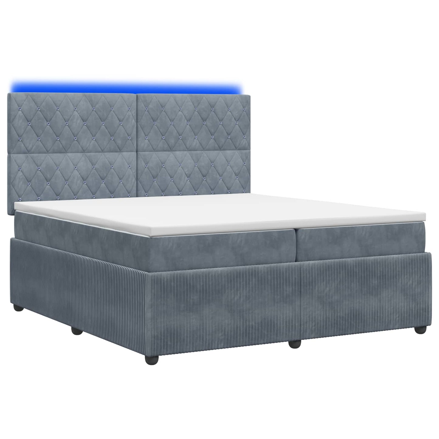 LED Boxspring Ágy Mattal Sötétszürke 200 x 200 cm Bársony