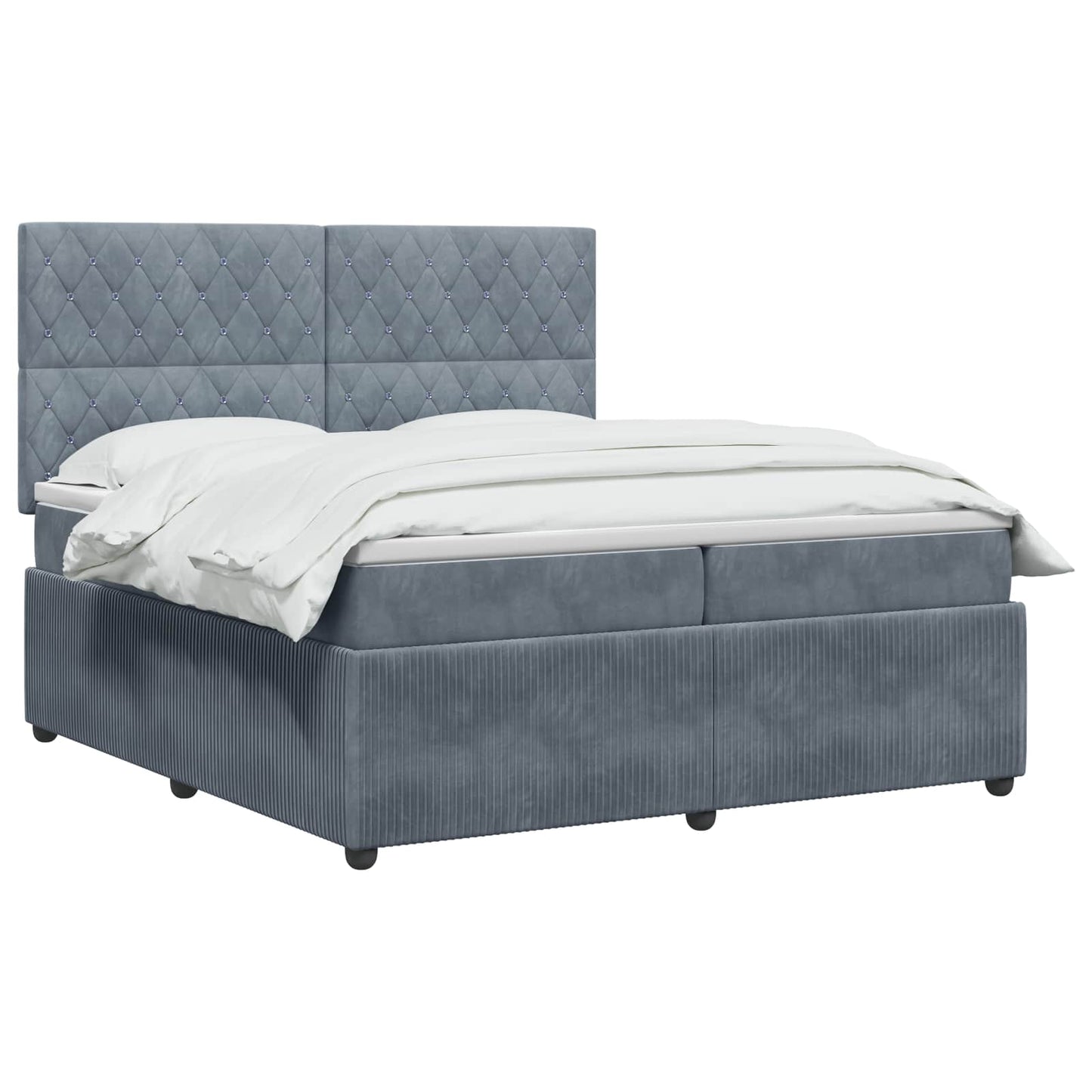 LED Boxspring Ágy Mattal Sötétszürke 200 x 200 cm Bársony