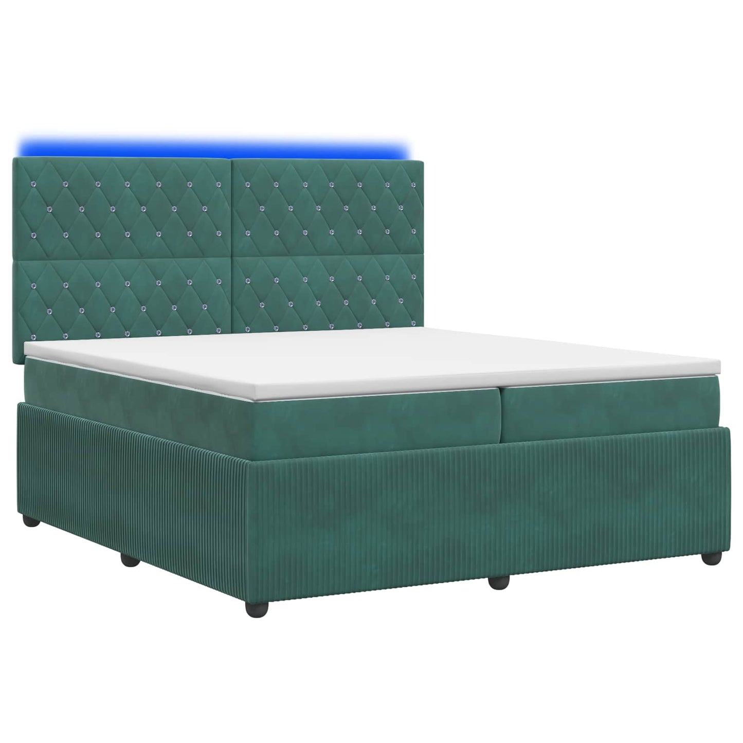 LED Boxspring Ágy Mattal Sötétzöld 200 x 200 cm Bársony