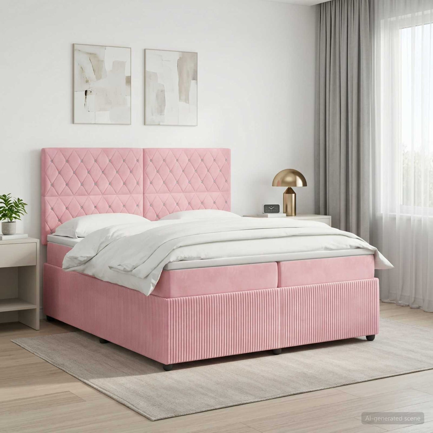 LED Boxspring Ágy Mattal Rózsaszín 200 x 200 cm Bársony