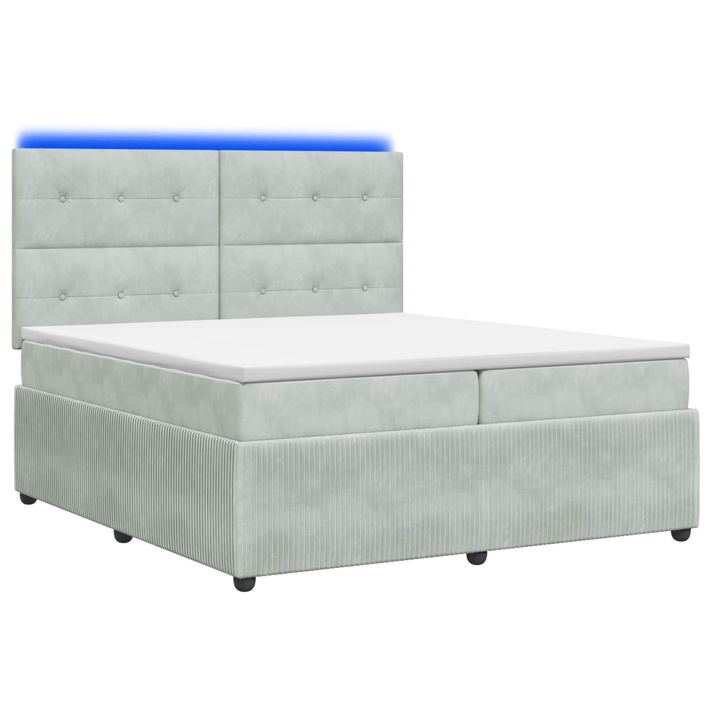 LED Boxspring Ágy Mattal Világosszürke 200 x 200 cm Bársony