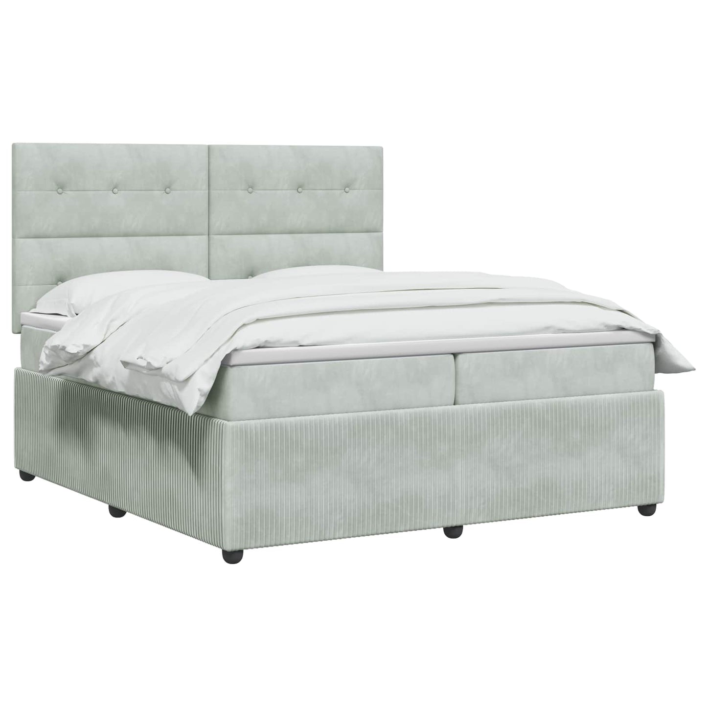 LED Boxspring Ágy Mattal Világosszürke 200 x 200 cm Bársony