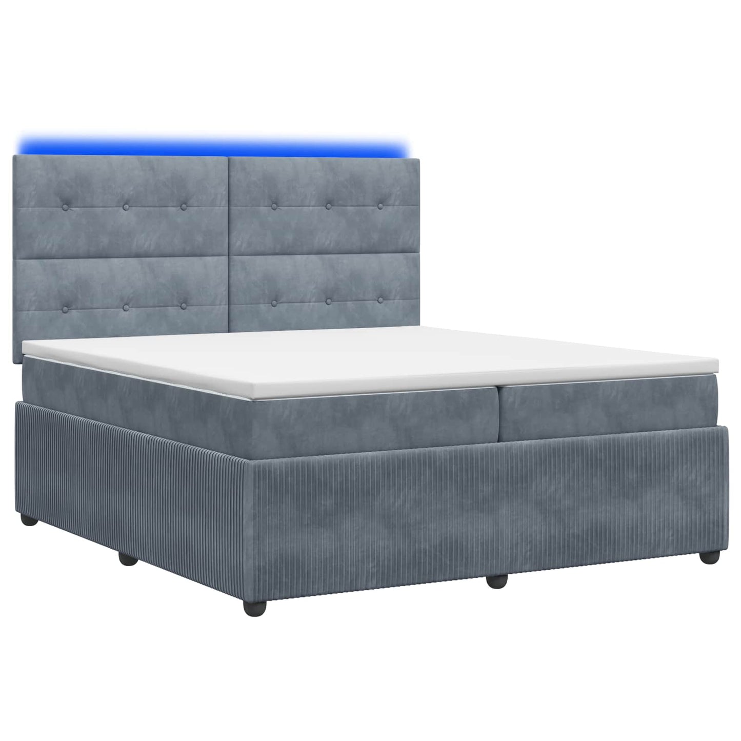 LED Boxspring Ágy Mattal Sötétszürke 200 x 200 cm Bársony