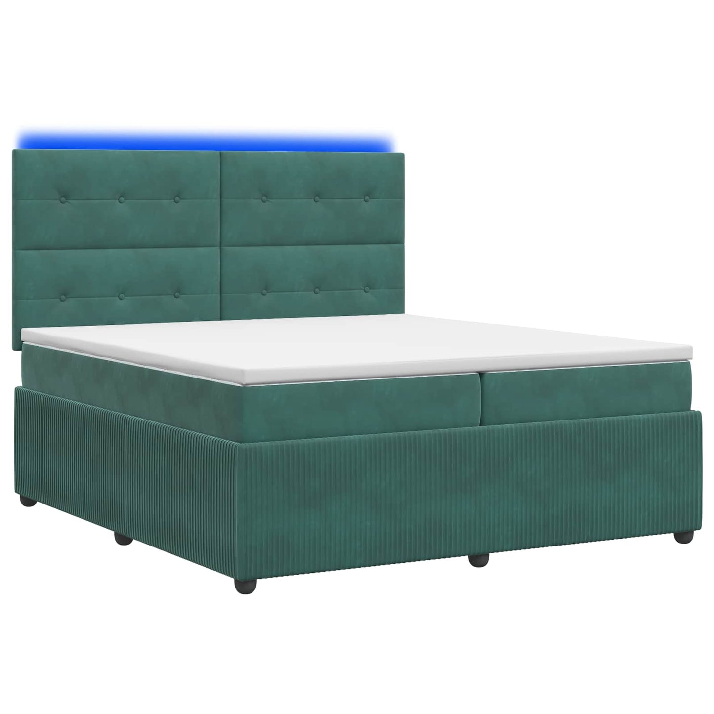 LED Boxspring Ágy Mattal Sötétzöld 200 x 200 cm Bársony