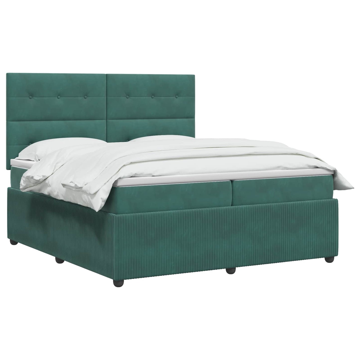 LED Boxspring Ágy Mattal Sötétzöld 200 x 200 cm Bársony