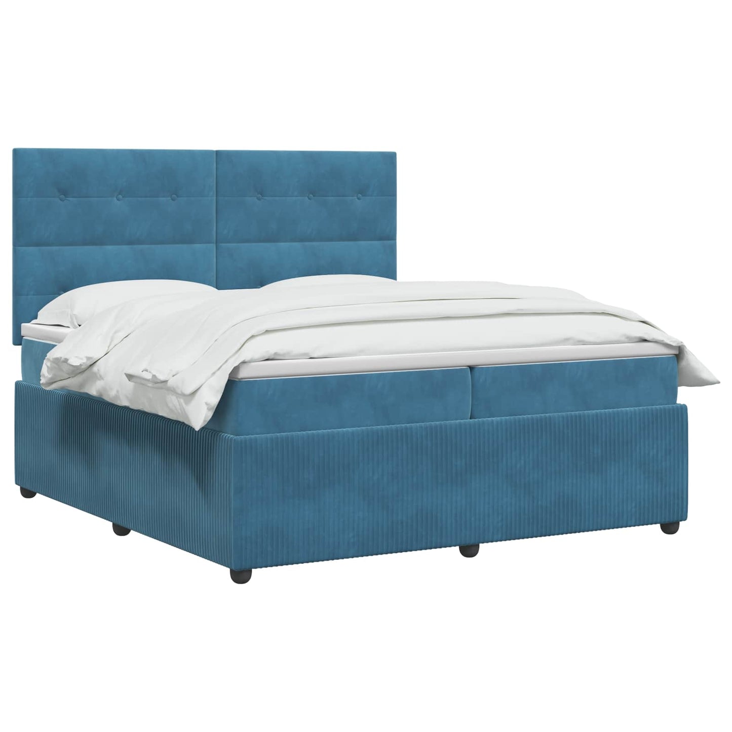 LED Boxspring Ágy Mattal fejtámlával Kék 200 x 200 cm Bársony