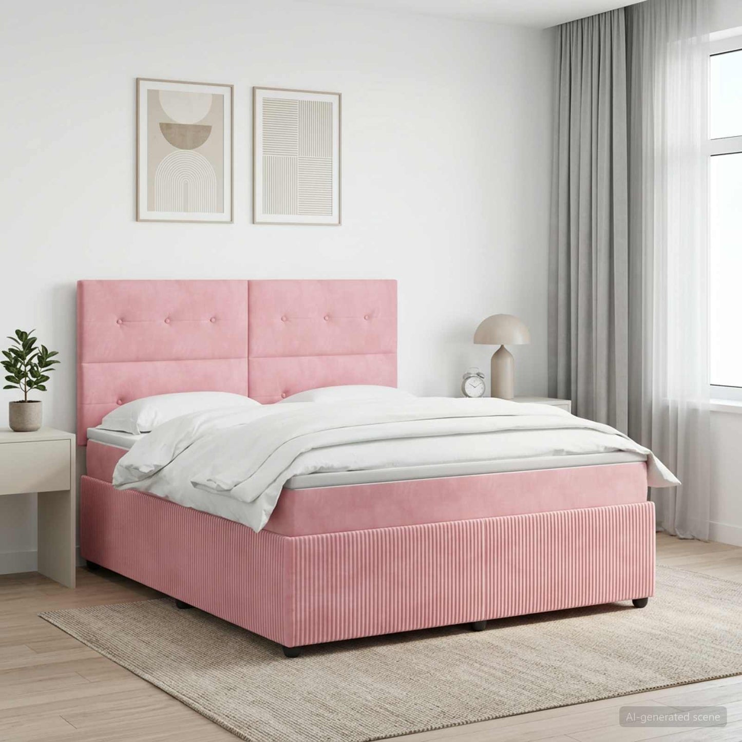 LED Boxspring Ágy Mattal Rózsaszín 200 x 200 cm Bársony