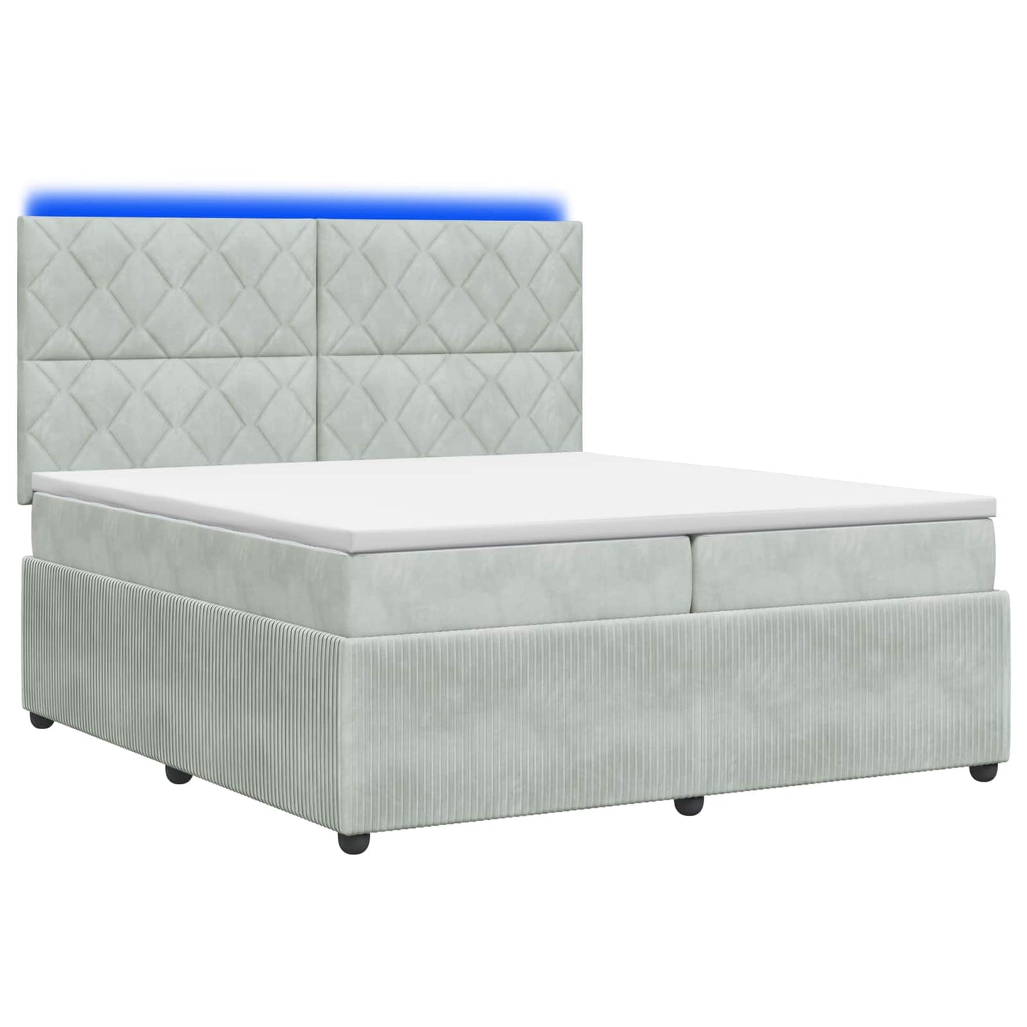 LED Boxspring Ágy Mattal Világosszürke 200 x 200 cm Bársony