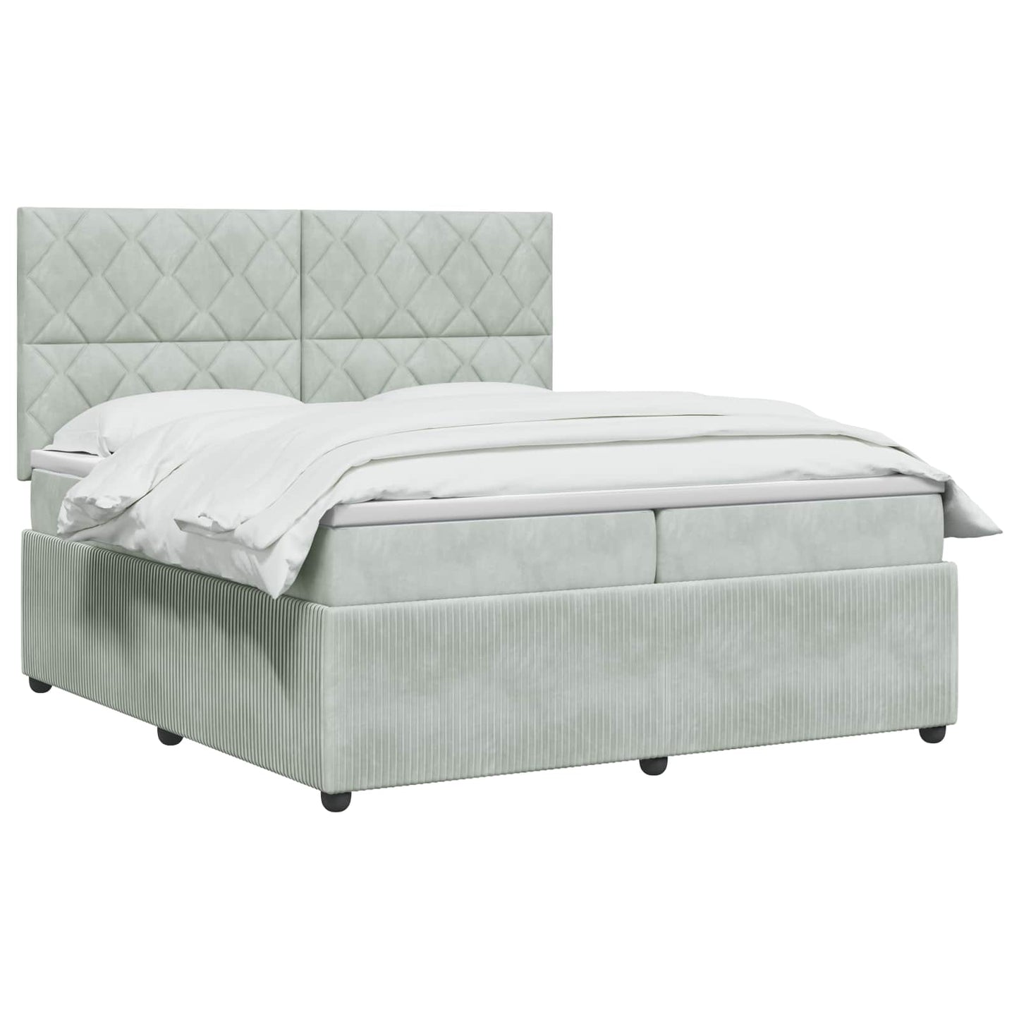 LED Boxspring Ágy Mattal Világosszürke 200 x 200 cm Bársony