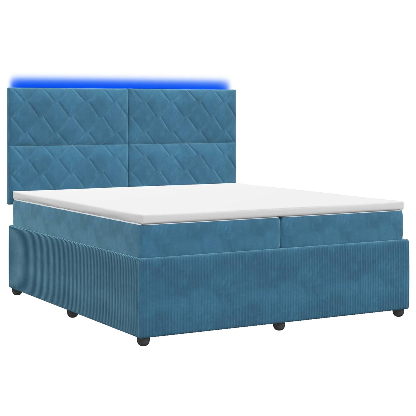 LED Boxspring Ágy Mattal fejtámlával Kék 200 x 200 cm Bársony