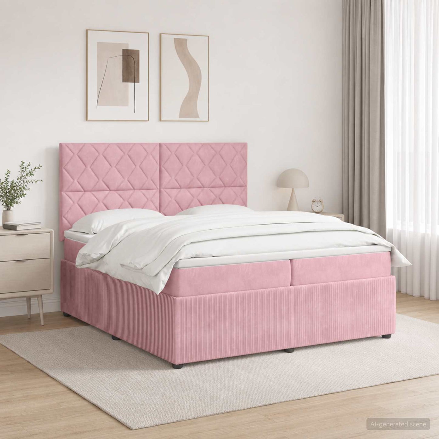 LED Boxspring Ágy Mattal Rózsaszín 200 x 200 cm Bársony